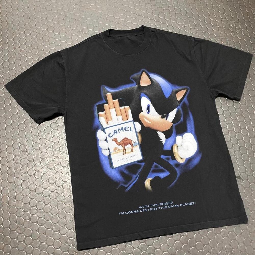 Gildan Men Black T-Shirt, Black Sonic Cute Graphic Tee